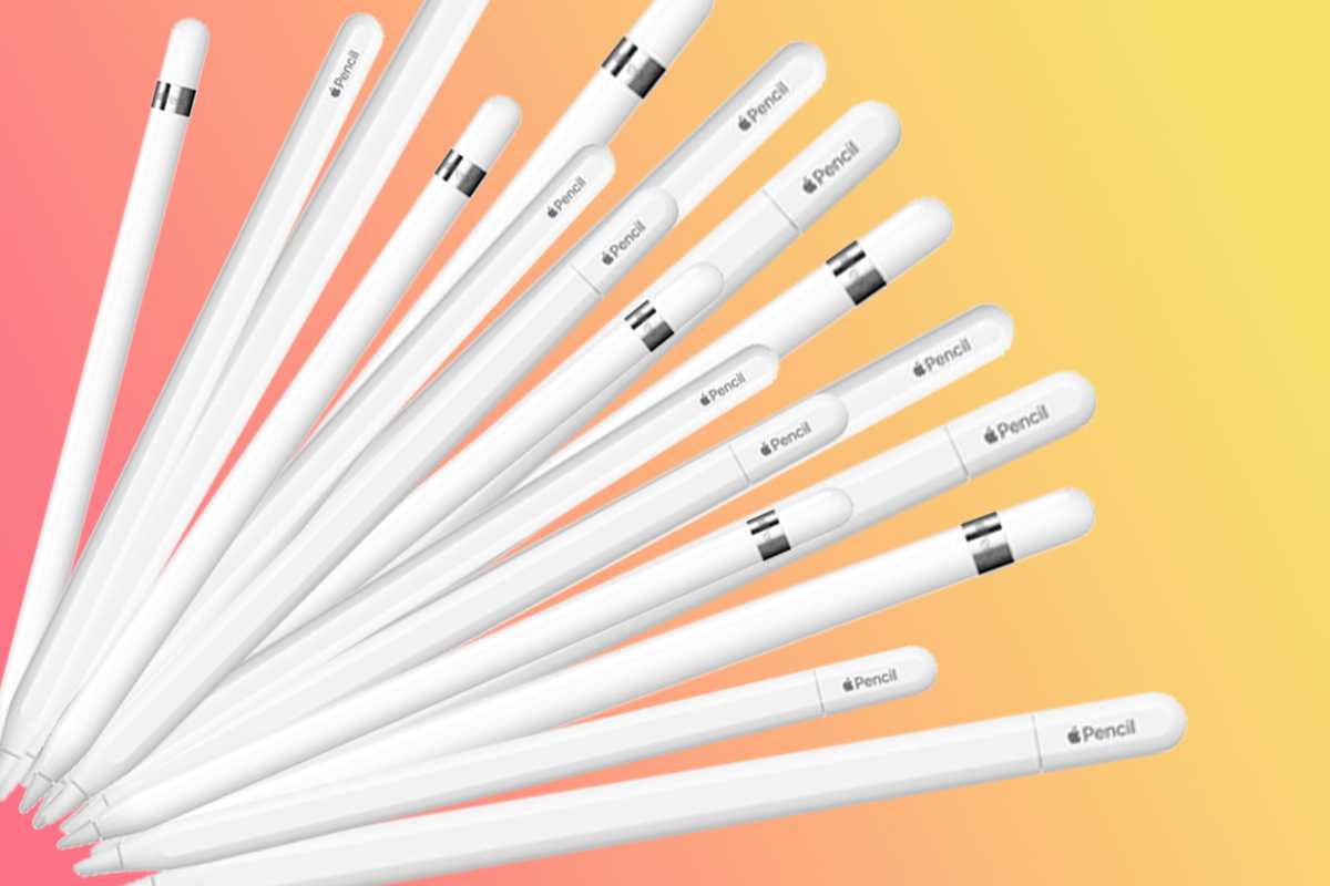 Apple Pencils arranged in a sunburst pattern