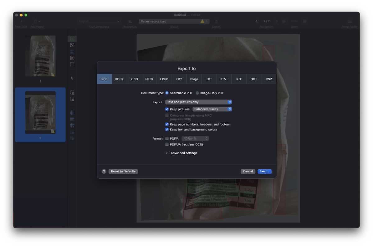 Abbyy FineReader PDF export