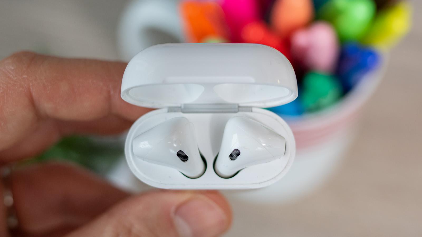 AirPods open in a case